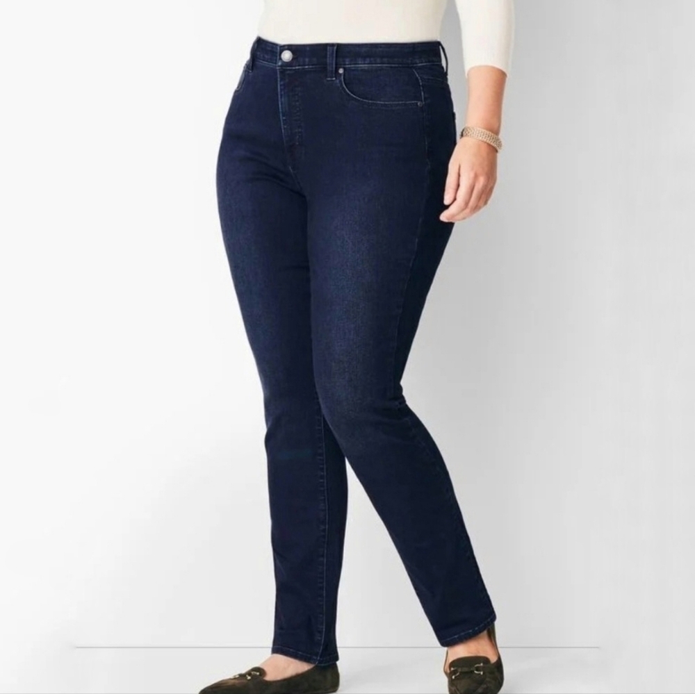 Talbot's Straight Leg High Rise Jean Womens sz 16W Dark Blue Wash Stretch Denim - Picture 7 of 16